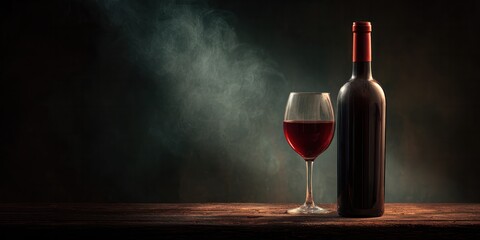 Red wine bottle and glass dimly lit bar still life photography elegant atmosphere close-up shot savoring moments