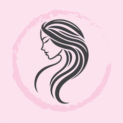  logo of a woman’s side profile with flowing hair, minimalist and elegant