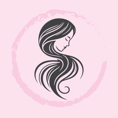  logo of a woman’s side profile with flowing hair, minimalist and elegant