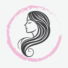  logo of a woman’s side profile with flowing hair, minimalist and elegant