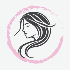  logo of a woman’s side profile with flowing hair, minimalist and elegant
