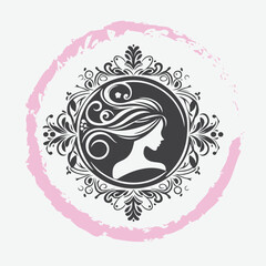  logo of a woman’s side profile with flowing hair, minimalist and elegant