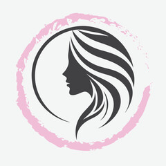  logo of a woman’s side profile with flowing hair, minimalist and elegant
