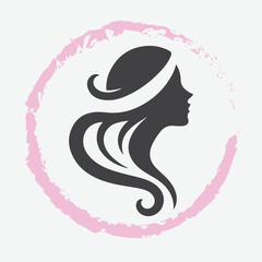  logo of a woman’s side profile with flowing hair, minimalist and elegant