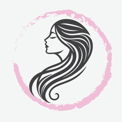  logo of a woman’s side profile with flowing hair, minimalist and elegant