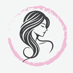  logo of a woman’s side profile with flowing hair, minimalist and elegant