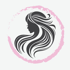  logo of a woman’s side profile with flowing hair, minimalist and elegant