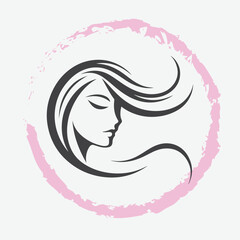  logo of a woman’s side profile with flowing hair, minimalist and elegant