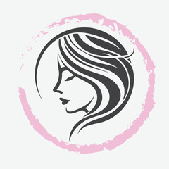  logo of a woman’s side profile with flowing hair, minimalist and elegant