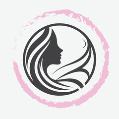 logo of a woman’s side profile with flowing hair, minimalist and elegant