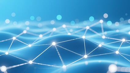 Obraz premium Abstract blue background with glowing white connection lines and nodes, forming a digital network pattern