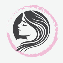  logo of a woman’s side profile with flowing hair, minimalist and elegant