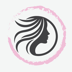  logo of a woman’s side profile with flowing hair, minimalist and elegant