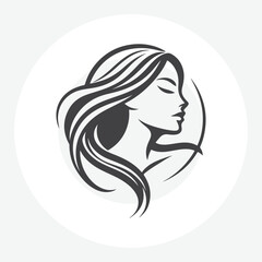 logo of a woman’s side profile with flowing hair,