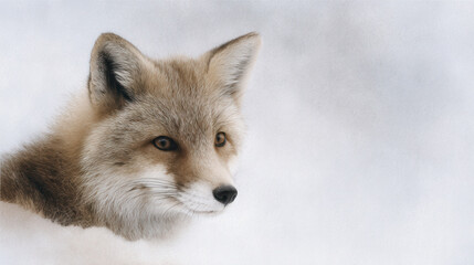 Fototapeta premium Soft fox portrait snowy background winter wildlife calm mood