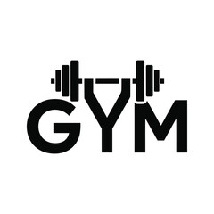 Bold black gym logo with barbell integrated into the letter y for fitness and workout branding