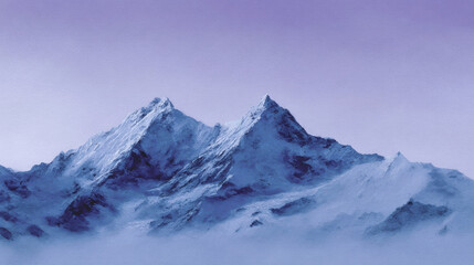 Himalayan mountain range twilight watercolor calm serene snow peak purple sky