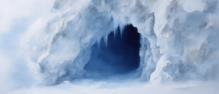 Ice cave snowy winter cold icicles frozen blue cavern - Powered by Adobe