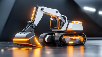Fototapeta premium Futuristic excavator with glowing lights in industrial environment