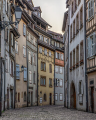 Narrow street in the old town of Colmar in Alsace, France 