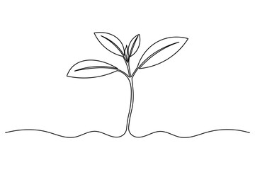 Plant growth stages continuous one line drawing minimalist vector illustration on white background