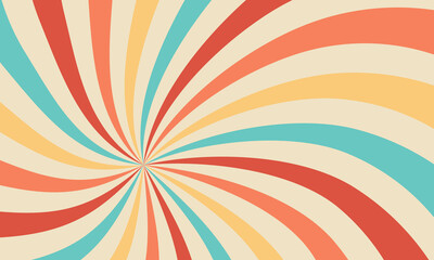 Swirl groovy starburst banner. Wavy textured pattern. Retro color poster. Vintage abstract background. Vector illustration