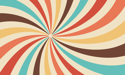 Vintage striped poster. Retro color swirl pattern. Vector groovy textured background. Abstract summer banner