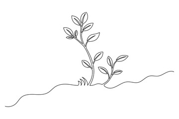 Plant growth stages continuous one line drawing minimalist vector illustration on white background