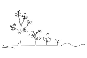 Plant growth stages continuous one line drawing minimalist vector illustration on white background