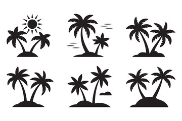 Tropical island silhouette with palm tree and sun summer vacation icon
