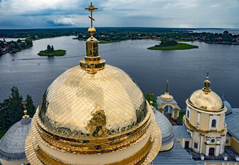 View to the domes of St. Nil monastery and lake Seliger, Russia © Mikhail Blajenov