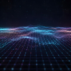 Futuristic particle cloud forming wave of data light, digital abstraction