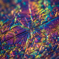 Liquid crystal pattern in iridescent tones, macro focus on refraction