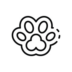 A black outline of a paw print with circular pads and a threelobed center pad