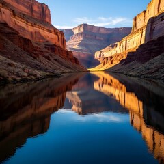 Canyon River Reflecting Layered Rocks