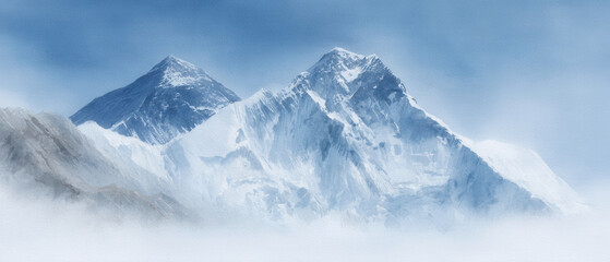 Obraz premium Snowy mountain watercolor wide angle serene Everest