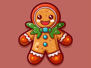 Fototapeta premium cute detailed vector of Christmas gingerbread cookie shaped like man, icing details, realistic texture, single-tone background