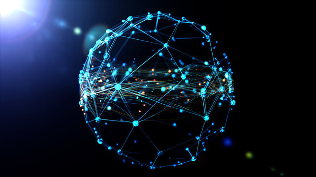 Bright blue futuristic globe glows like a digital star in the night space illustration