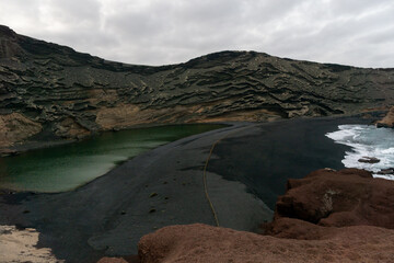 volcanic lake at the coastline of Lanzarote