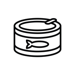 A cylindrical blackoutlined can featuring a fish symbol The can has a pulltab