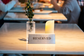 Reserved table in a restaurant, cafe