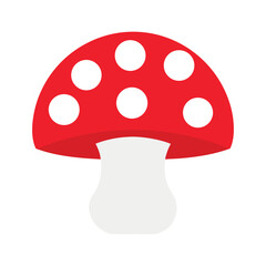Flat Red Amanita Mushroom Vector Illustration Icon of Fly Agaric Nature Design.