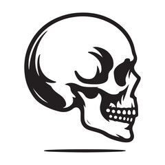 Classic skull icon profile head human skeleton symbol grunge style graphic design element for halloween and gothic themes