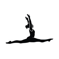 Fototapeta premium Silhouette of a gymnast performing a split leap with arms raised