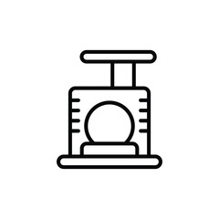 A thicklined black and white icon depicts a cat tree It features a square base cylindrical midsection with a spherical shape inside and a top platform