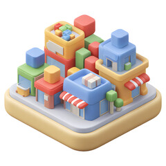 3d Shopping mall, isometric, 3d, icon, clay, PNG, no background.