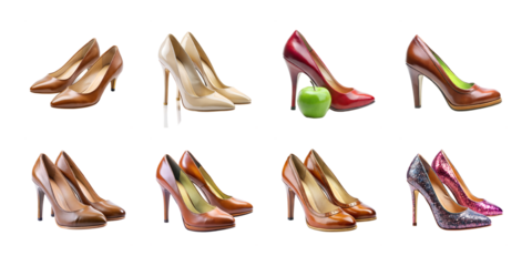 Collection of various high heel shoes isolated on transparent background