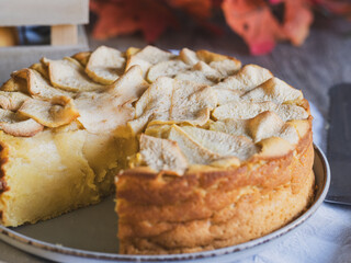 close-up of a traditional homemade split apple pie