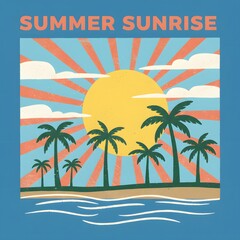 Obraz premium Sunshine paradise artwork. Here comes the sun. Abstract wave artwork. Surf club design. Beach modern abstract art. Summer vibes artwork.
