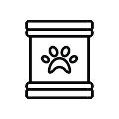 An outlined pet food container with a paw print